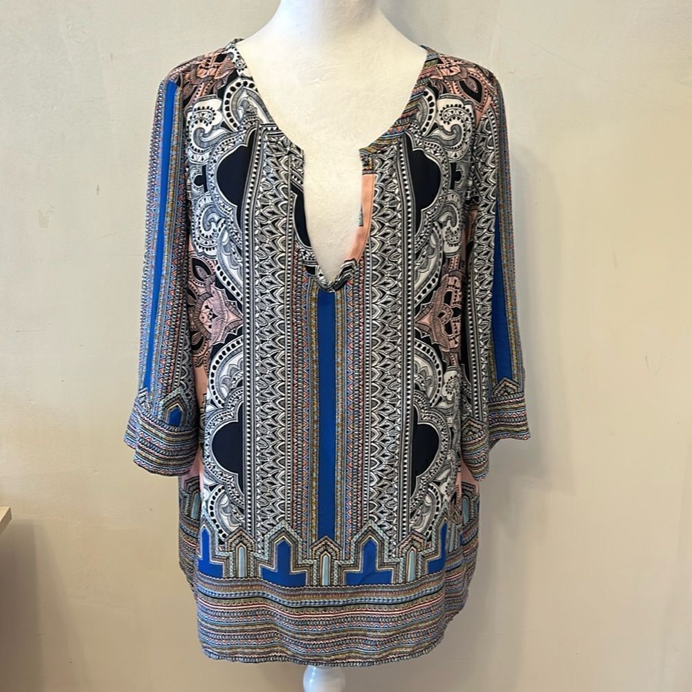 Gibson Latimer multicolored Long sleeve V neck blouse Size L EUC